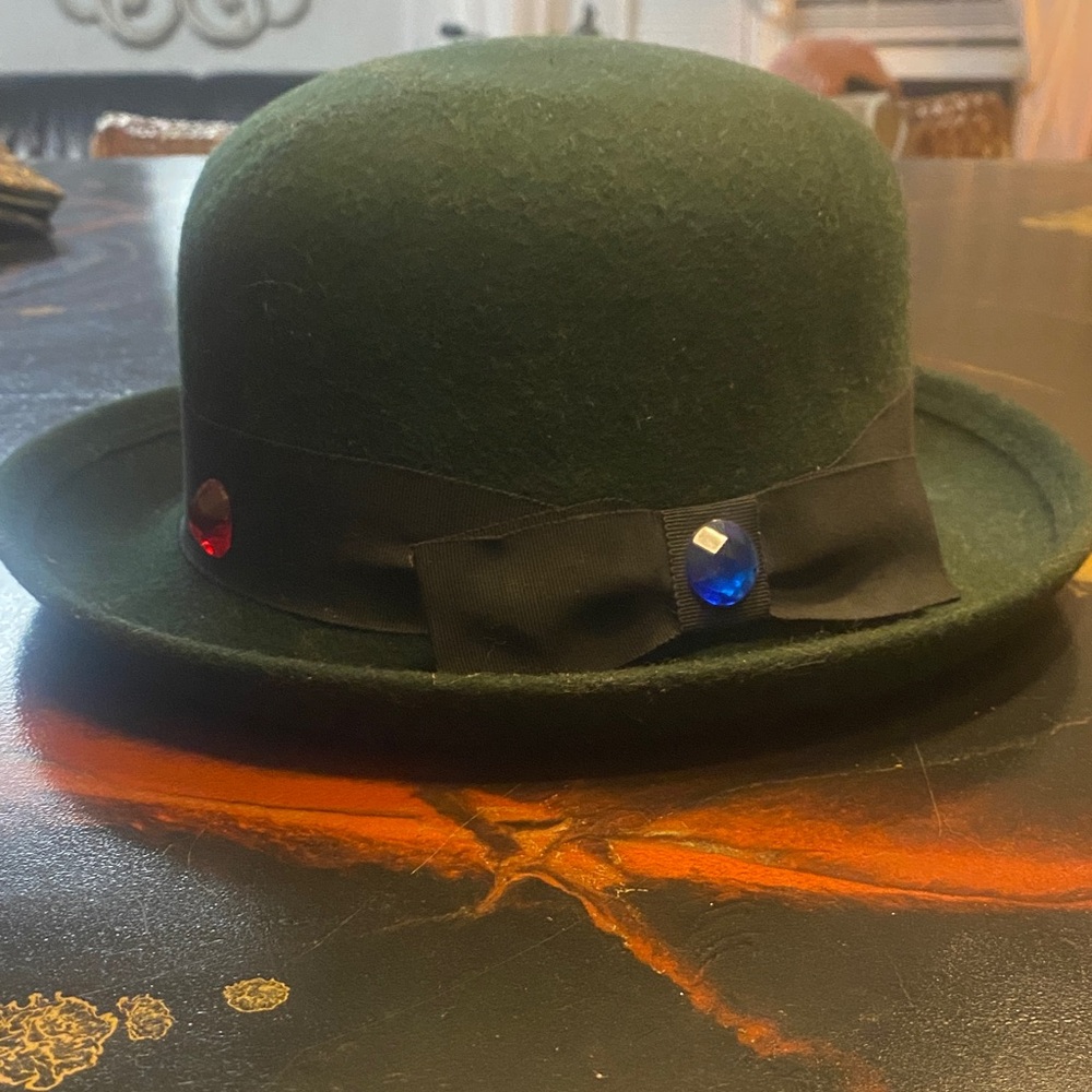 Elegant Green Bowler Hat with Gem Accents